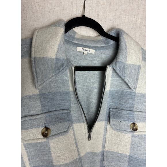 Madewell Boiled Wool Half Zip Popover Sweater Buffalo Check Heather Cream Sz.L - Picture 12 of 12